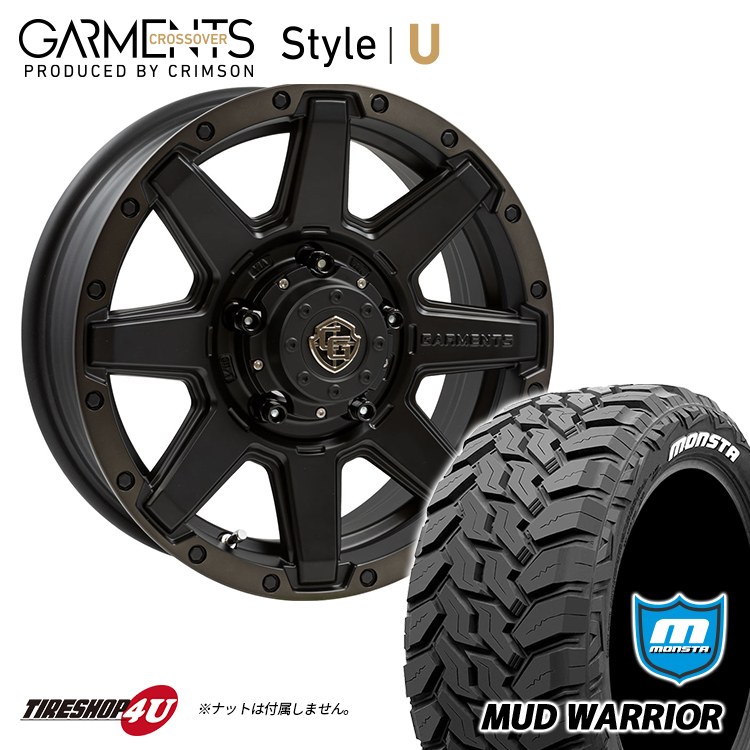 4本セット GARMENTS Style U 16X6.0J 5/139.7 -5 MONSTA MUD WARRIOR 235/70R16 ガーメンツ モンスタ ホワイトレター ジムニーシエラ JB74_画像1