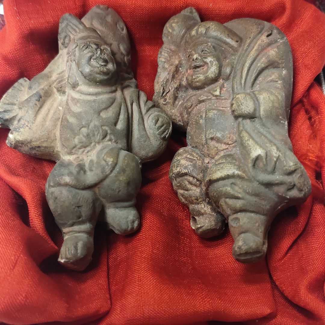 大黒様+恵比寿様 陶芸品 時代物 江戸骨董 アンティーク コレクター放出