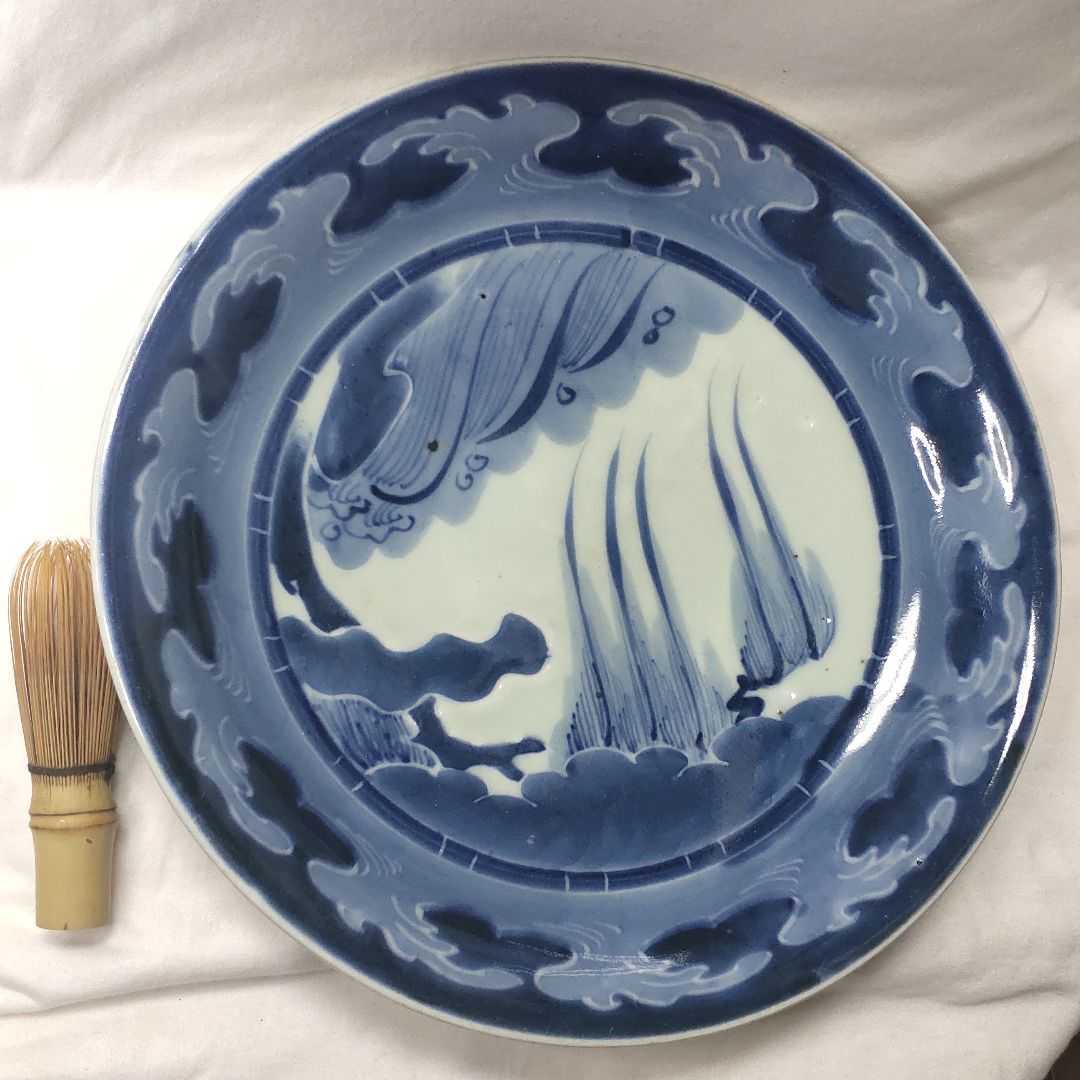 超激安特価 鍋島焼 染付け 山水文皿 手描き 骨董 古美術品 旧家蔵出し