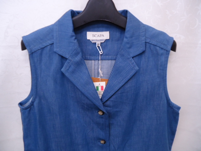 [KCM]sta-248-38* new goods *[SCAPA/ Scapa ] cotton flax Denim manner no sleeve One-piece blue group size 38 lady's 