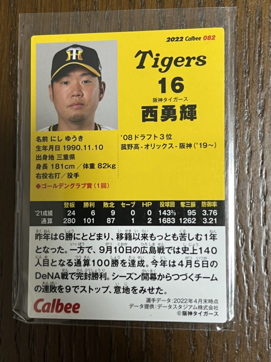 2022カルビープロ野球チップスカード 082 西勇輝 阪神タイガース_画像2