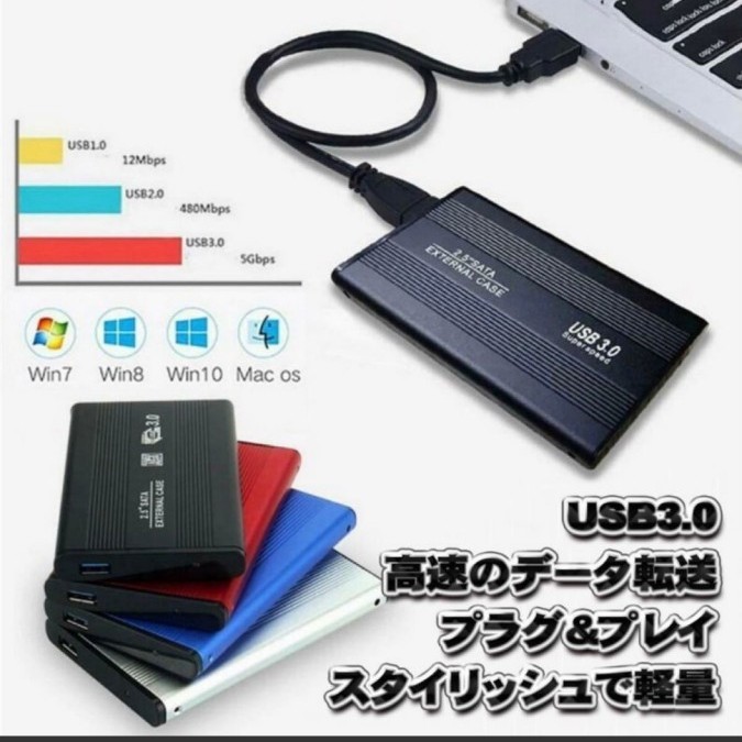 【USB3.0対応/レッド】2.5インチ HDD SSD外付け USB接続