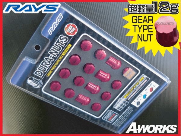 RAYS/レイズ ジュラナット ギアタイプ M12xP1.5 4穴 16個【レッド】/トヨタ AE86 ヤリス ヴィッツ MRS_４穴用１６個セット♪