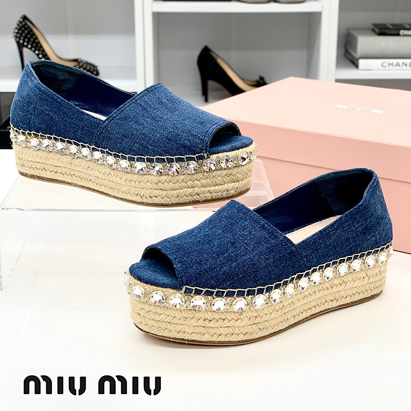 ミュウミュウ miumiu エスパドリーユ クリスタル デニム 36 23cm www
