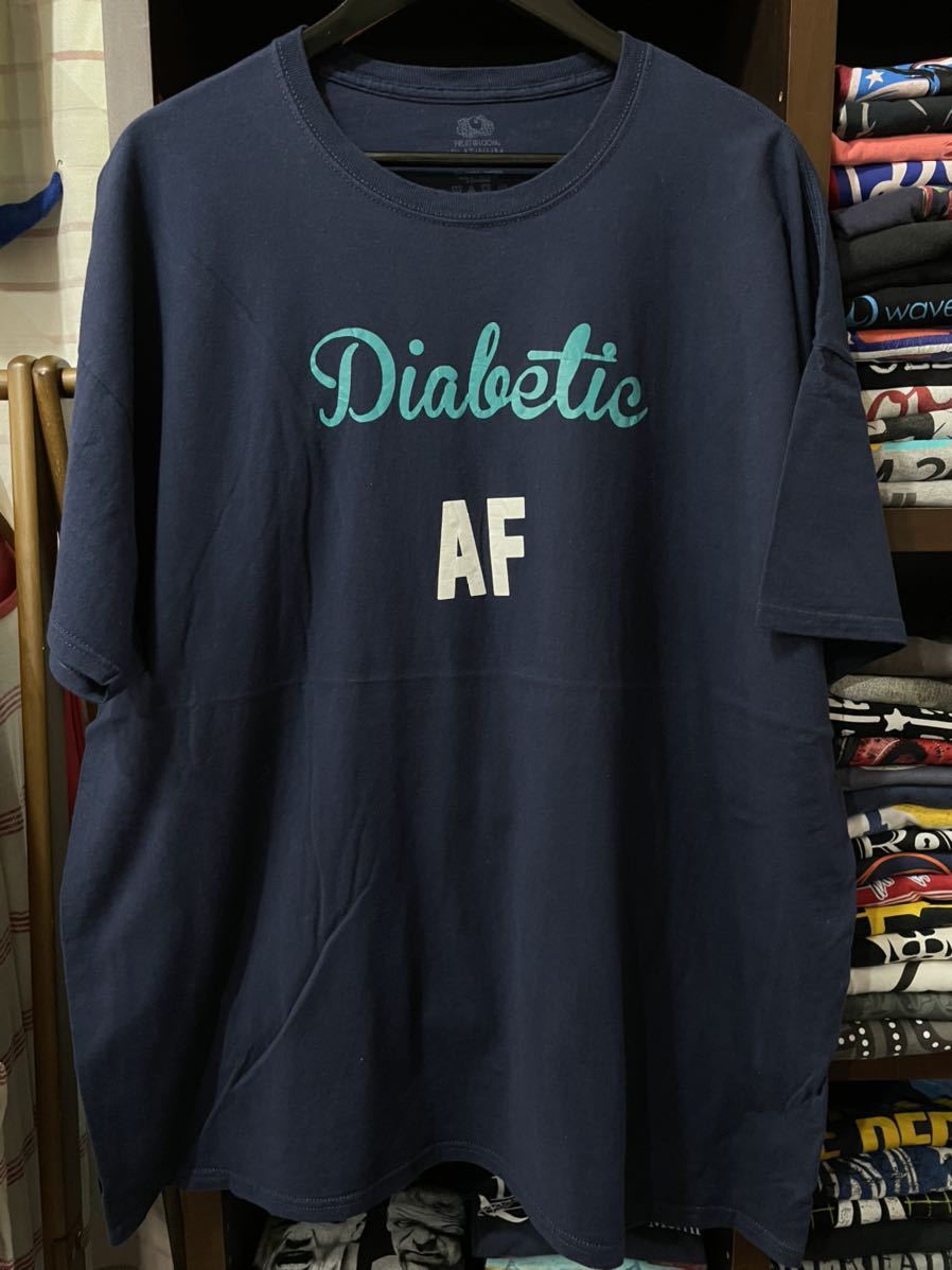 ★USA古着　英字　水色　白　プリント AF Ｔシャツ 紺 ネイビー navy FRUIT OF THE LOOM 2XL 大きいサイズ_画像1