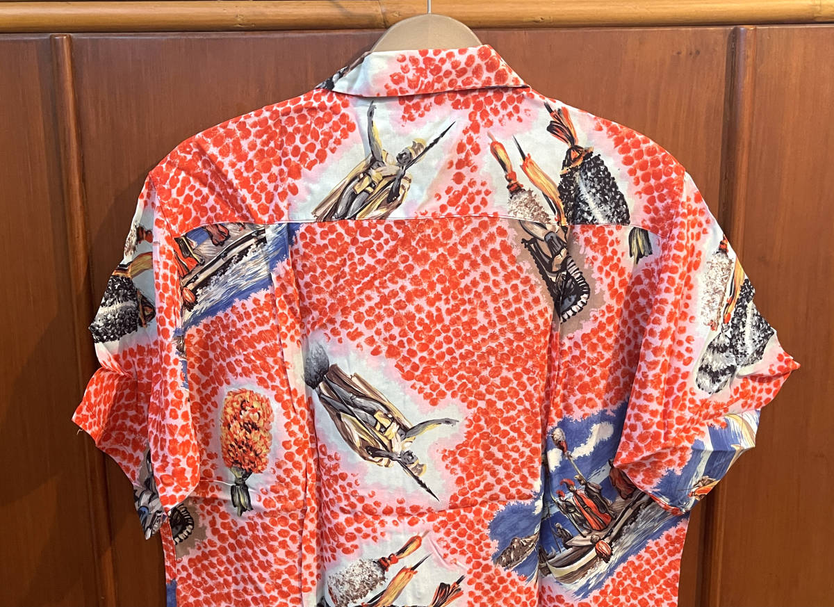 1950s ビンテージ アロハシャツSouth Seas Oahu Garment Co, Kamehameha　TIKI Kahili 柄　M_画像6