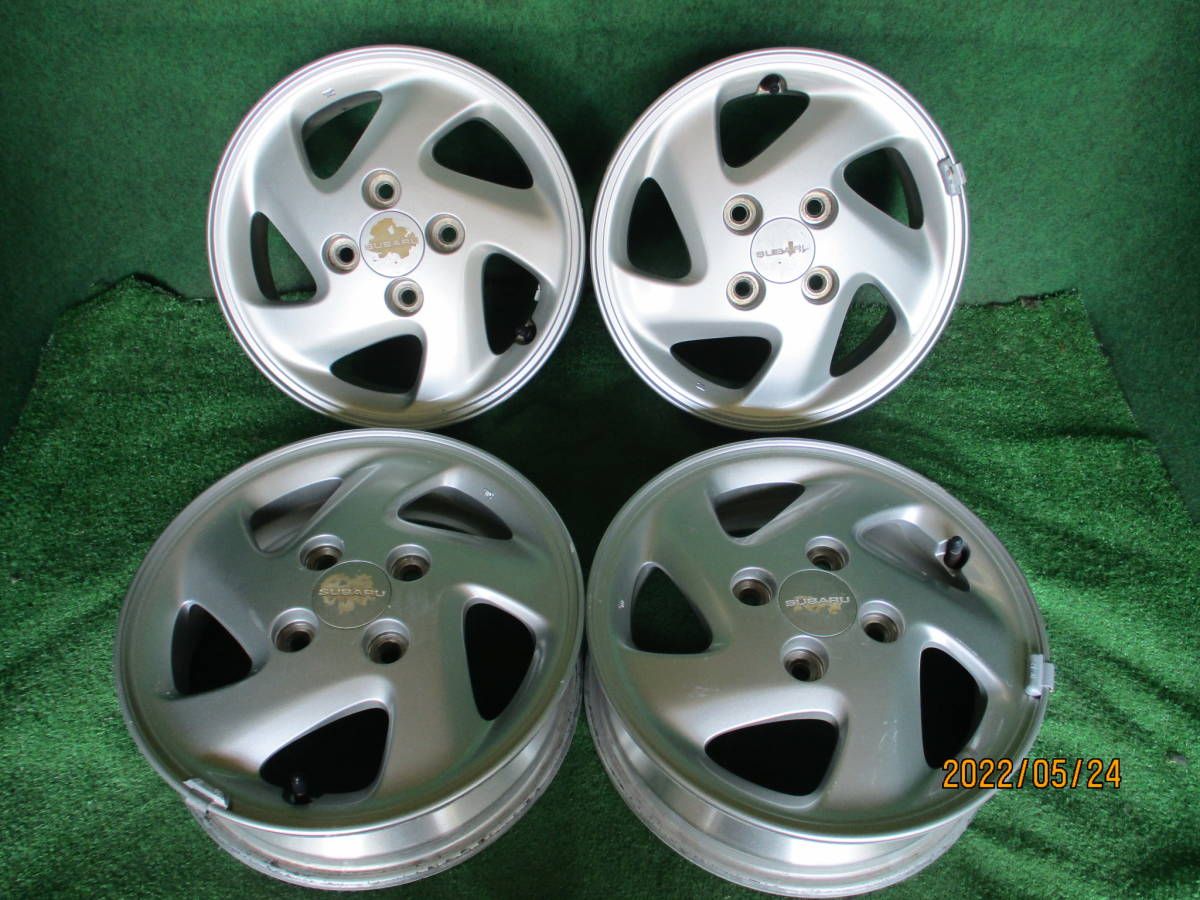 TC040503■スバル純正アルミホイール 4本■13インチ■13X4J/PCD100/4H/OFF45/ハブ約59㎜■プレオ等/宮城県発送/アルミ梱包サイズ C_画像1