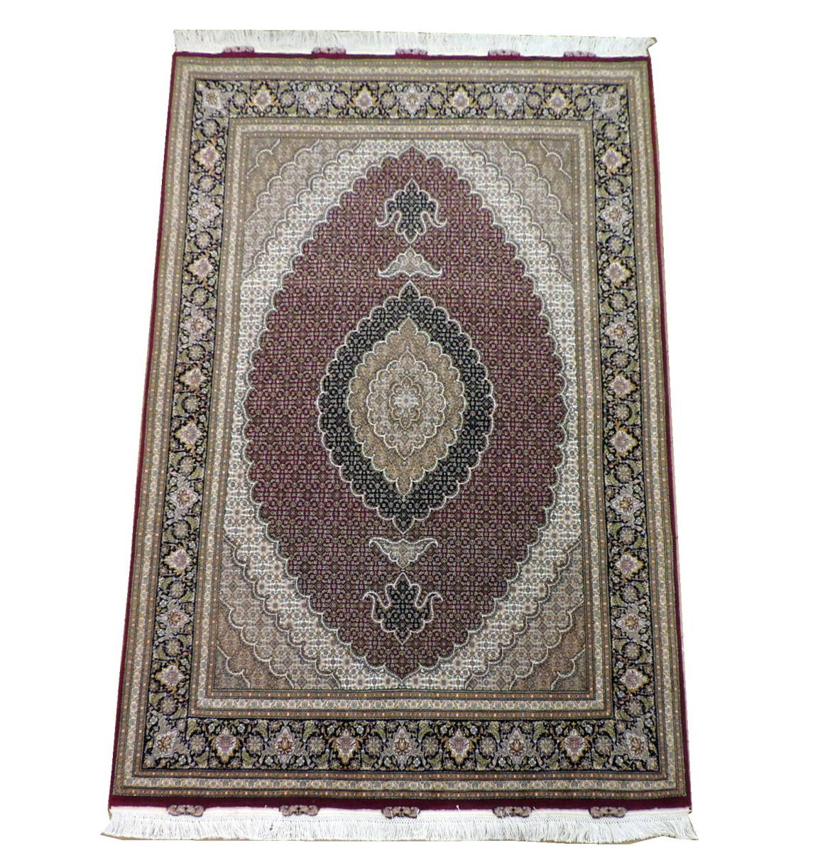 ペルシャ絨毯 カーペット ラグ ウール&シルク 手織り 高級 ペルシャ絨毯の本場 イラン タブリーズ産 マヒーデザイン 213cm×148cm 本物保証