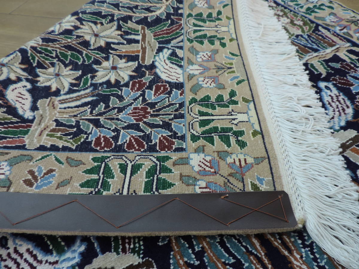 ペルシャ絨毯 カーペット ラグ ウール&シルク 手織り 高級 ペルシャ絨毯の本場 イラン ナイン産 9LA 玄関マット 128cm×84cm 本物保証_画像4
