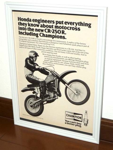 1978年 USA 洋書雑誌広告 額装品 Champion チャンピオン (A4size) / 検索用 Honda CR250 ホンダ Marty Tripes 店舗 ガレージ ディスプレイ _画像1