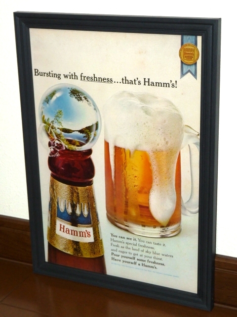 1965年 USA vintage 洋書雑誌広告 額装品 Hamm's Beer ハムズビール (A4size) / 検索用 店舗 ガレージ ディスプレイ 看板 サイン_画像1