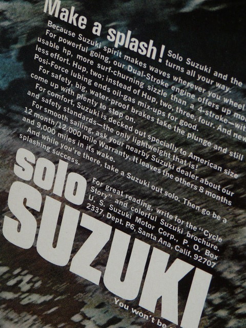 1966年 USA 60s vintage 洋書雑誌広告 額装品 Suzuki Solo スズキ (A4size) / 検索用 T20 X6 ハスラー 店舗 ガレージ ディスプレイ 看板_画像4