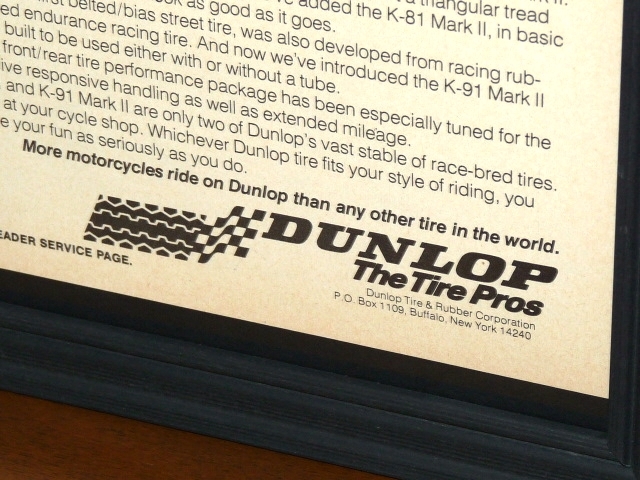 1978年 USA 洋書雑誌広告 額装品 Dunlop K81 K91 ダンロップ (A4size) / 検索用 BMW R100RS Suzuki GS750 店舗 ガレージ ディスプレイ 看板_画像4