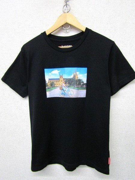 V0816：ランドワーズ happen Australia 半袖Tシャツ/黒/L プリントTシャツ カットソー メンズ レディース：35