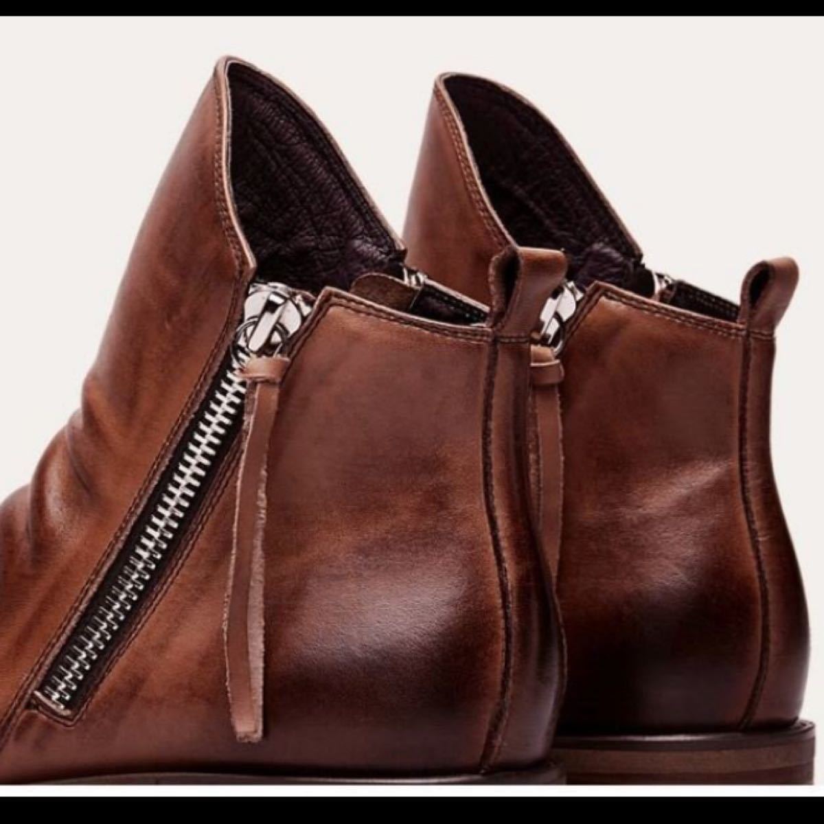 ブーツ メンズ Vintage 靴 シューズ 両サイドジッパー こなれ感 26.0cm ブラウン 新品 ラスト一足。大幅値下げ。