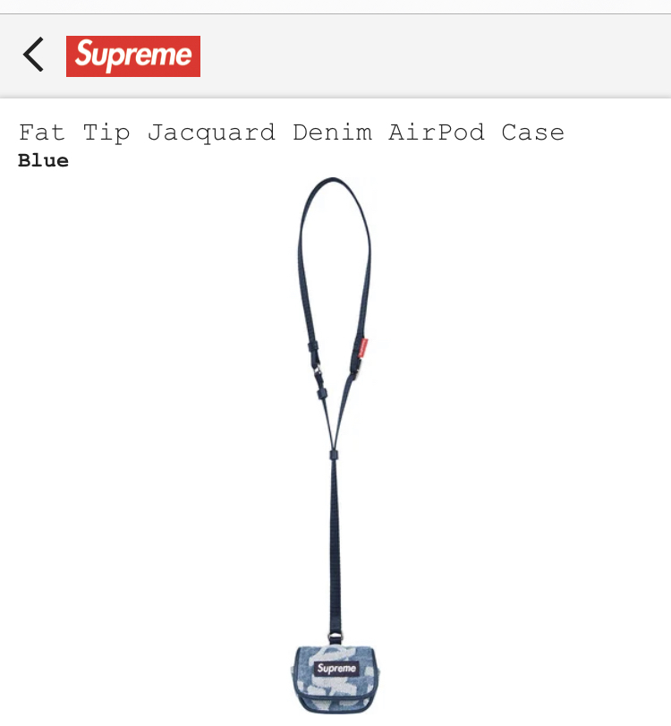 【新品正規】Blue / 22ss supreme Fat Tip Jacquard Denim AirPod Case / エアポッドケース Indigo インディゴ AirPods