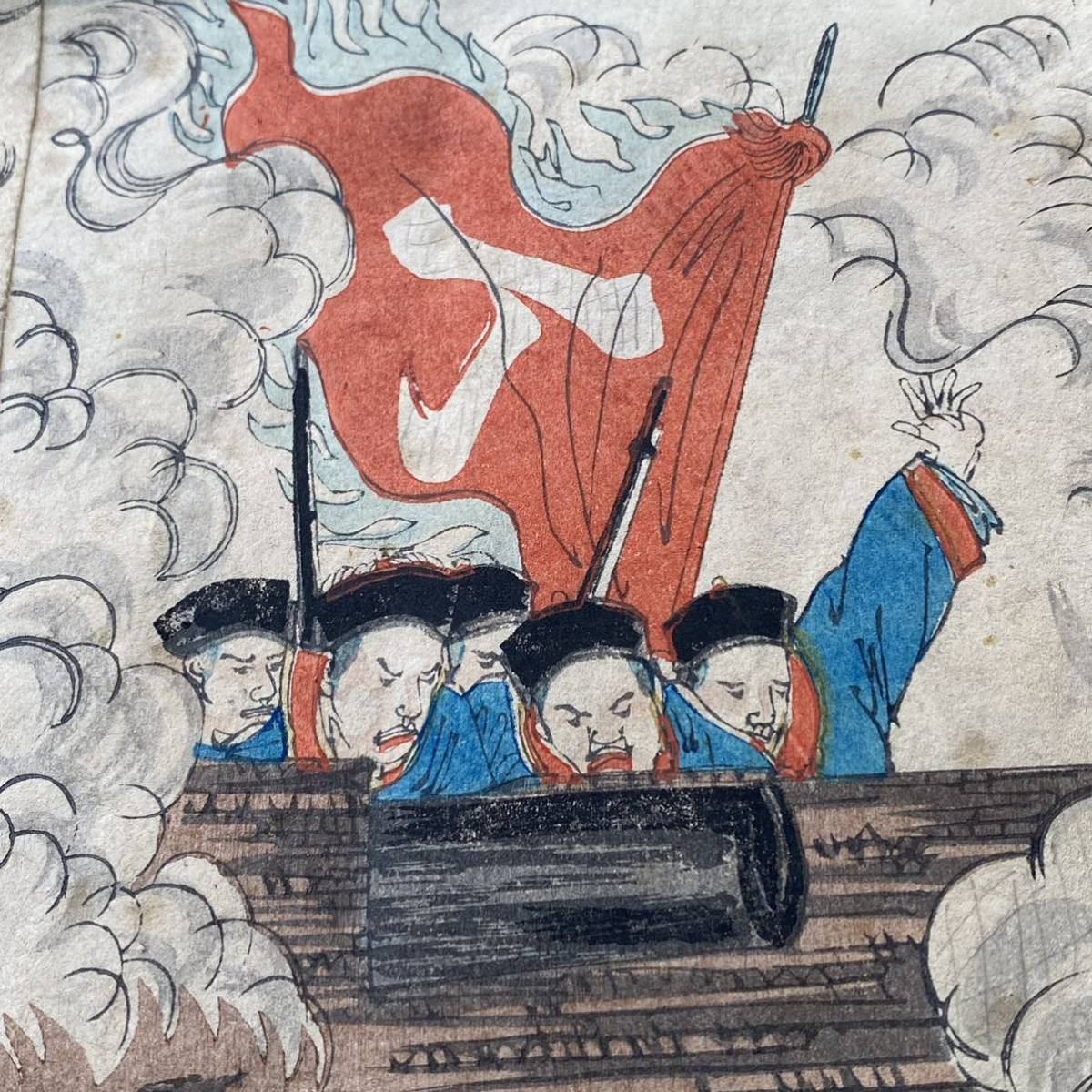 楊斎延一「威海衛陸戦 百崖之激闘」浮世絵 錦絵 木版画 3枚続き 楊斎延一「威海衛陸戦 百崖之激闘」浮世絵 錦絵 木版画 3枚続き