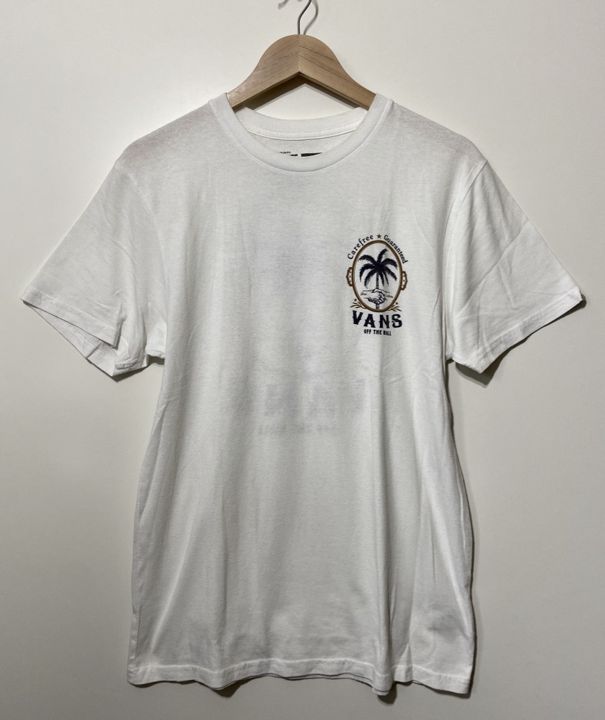 ☆VANS ヴァンズ Carefree Guaranteed 半袖Tシャツ M 白 ホワイト アロハ RECYCLED ヤシの木_画像1