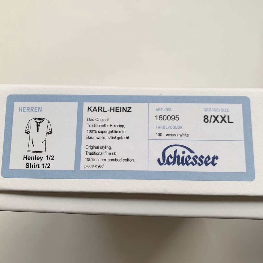 XXL 新品 Schiesser シーサー 定番 ヘンリーネック 半袖 Tシャツ KARL-HEINZ S/S 白 ホワイト 定1.32万 メンズ カットソー 160095 リブ袖_画像7