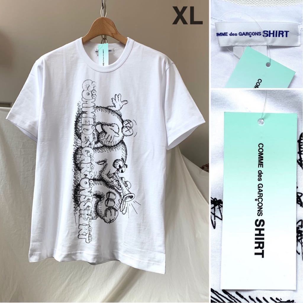 XL 新品 2021AW コムデギャルソンシャツ カウズ KAWS コラボ ロゴ 半袖 Tシャツ メンズ Comme des Garcons Shirt FH-T007 白 黒 希少サイズ