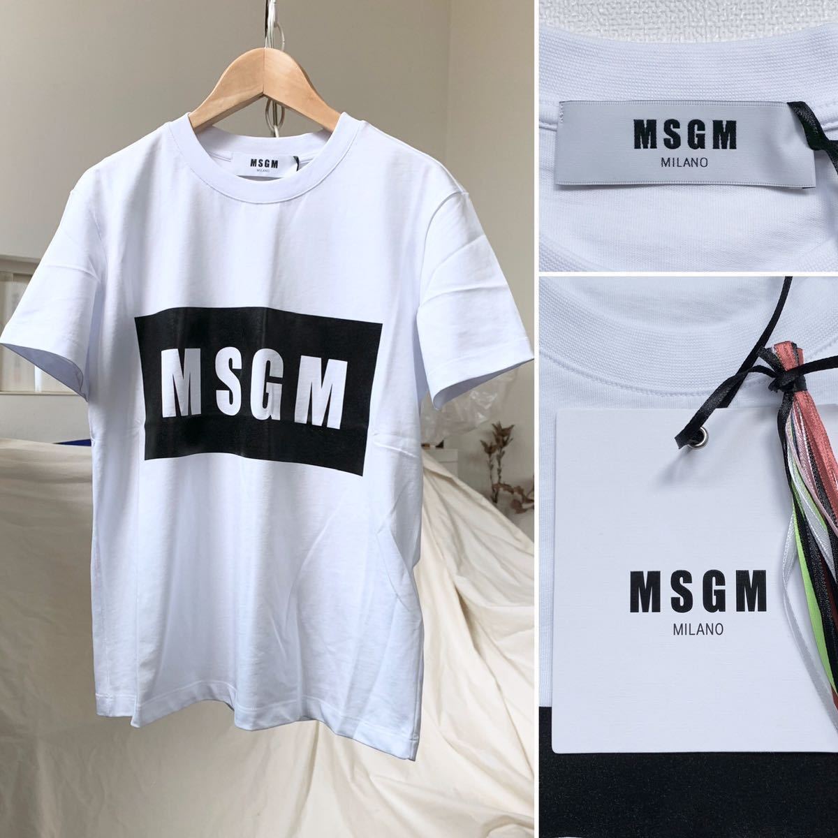 新品 50％off MSGM エムエスジーエム ボックス ロゴ Tシャツ S 定1.76万 レディース 白 ホワイト イタリア製 定番_画像1