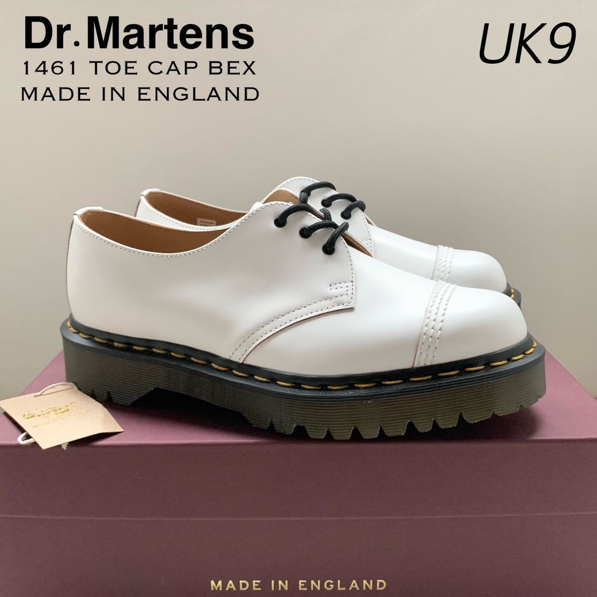 新品 英国製 Dr.Martens ドクターマーチン 1461 ベックス トゥキャップ 3ホール シューズ UK9 定3.41万 ホワイト メンズ BEX TOE CAP 厚底_画像1