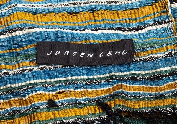  Jurgen Lehl JURGEN LEHL edge stripe fringe stole black blue yellow Free [ lady's ]