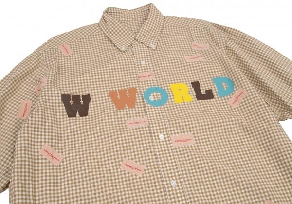  one da full world Kaneko Isao Logo patch print silver chewing gum check long sleeve shirt white mocha M rank [ men's ]