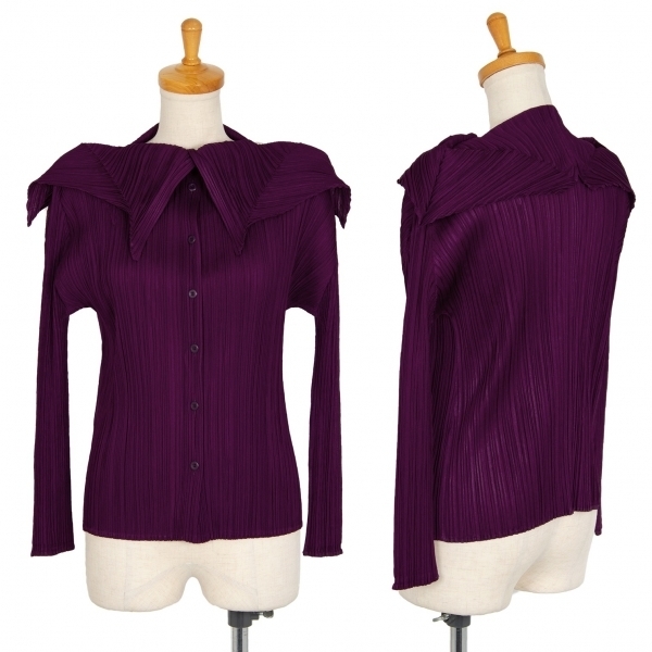 衝撃特価 プリーツプリーズPLEATS PLEASE 【レディース】 紫3 襟デザイン長袖ブラウス シャツ、ブラウス