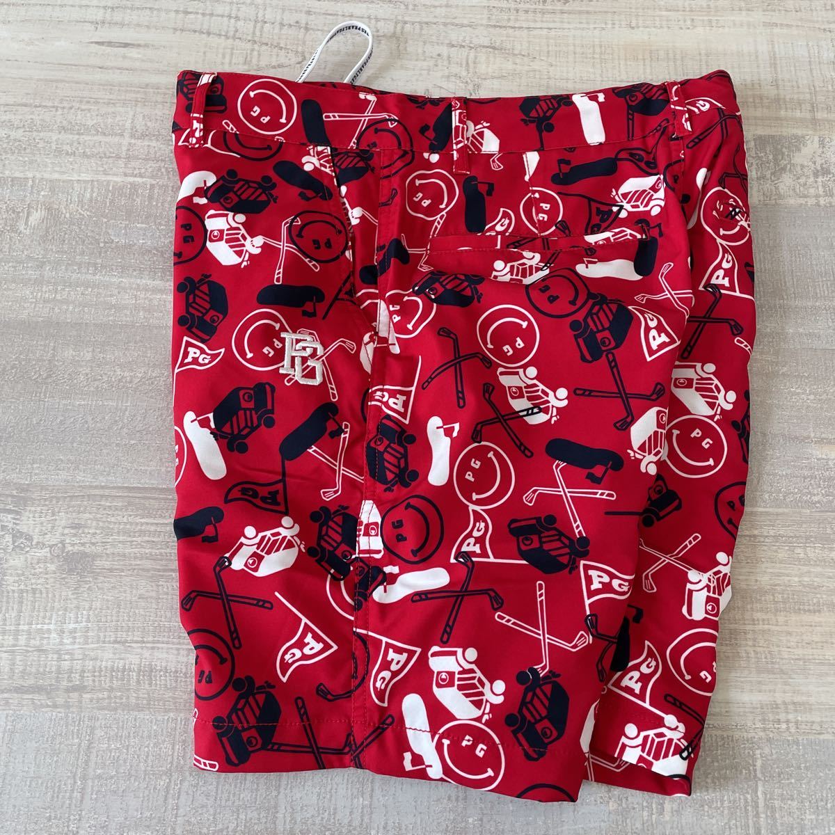 美品 パーリーゲイツ ショートパンツ 4 カート柄 レッド pa-trenggalek.go.id