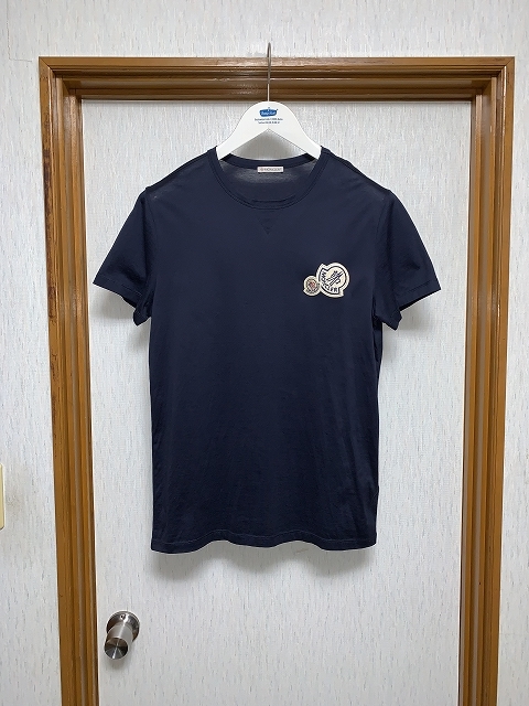 M 美品 2020 MONCLER ダブルロゴ Tシャツ モンクレール NAVY