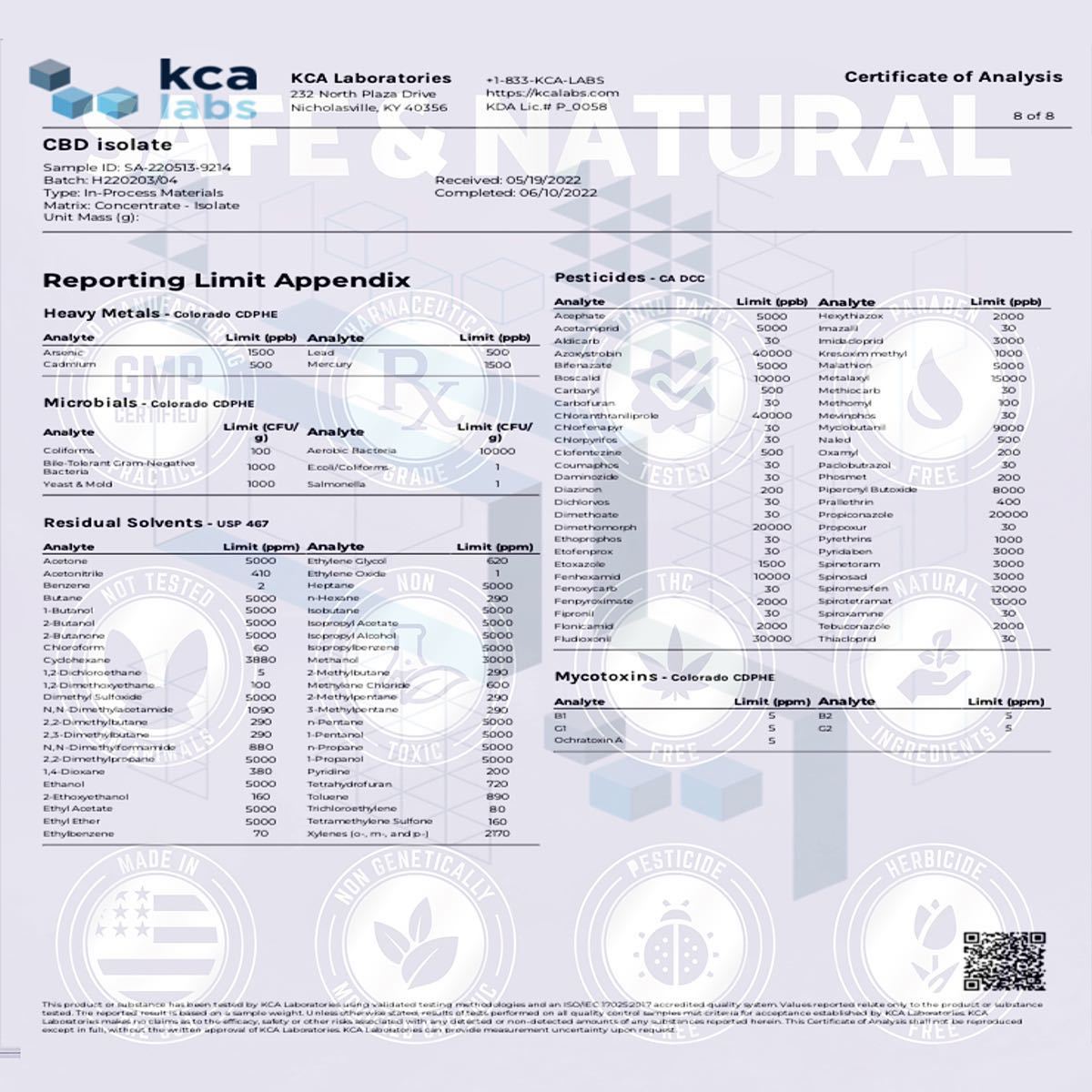 Kca最高品質検査済み！ CBDアイソレートパウダー 99.5% 50g THCV CBG