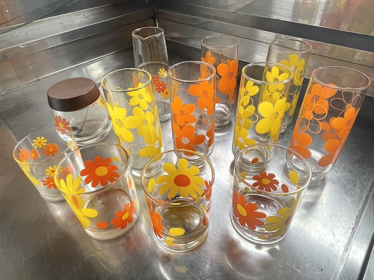 【おしゃれ】 昭和レトロポップ 花柄　ガラスコップ セット グラス タンブラーグラス タンブラーグラス