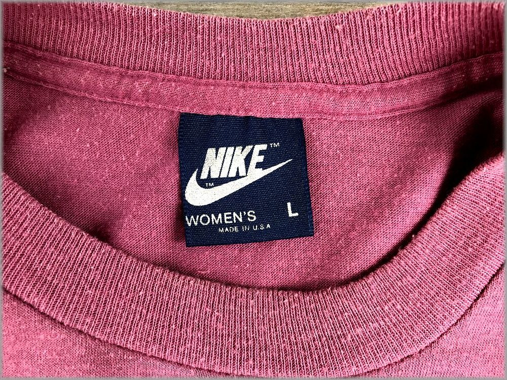 * Nike 80s темно-синий бирка USA производства футболка женский size WOMEN\'S L nike* осмотр Vintage 70s 90s