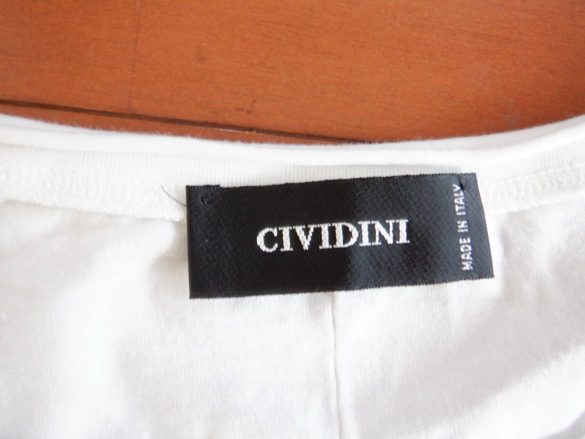380 チヴィディーニ 白 半袖Tシャツ コットン 綿 レデイース 42 トップス 無地 シンプル 伸縮性 イタリア製 CIVIDINI_画像7