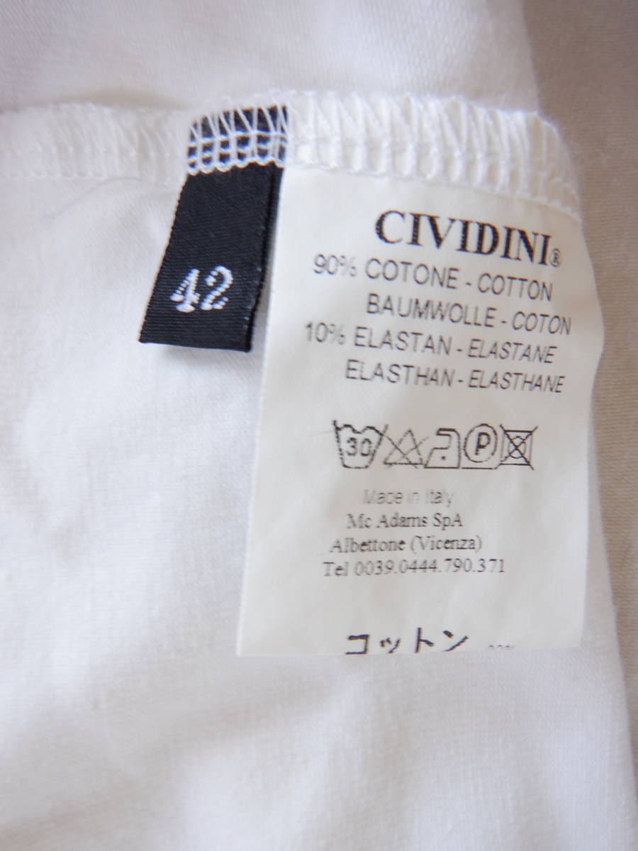 380 チヴィディーニ 白 半袖Tシャツ コットン 綿 レデイース 42 トップス 無地 シンプル 伸縮性 イタリア製 CIVIDINI_画像6