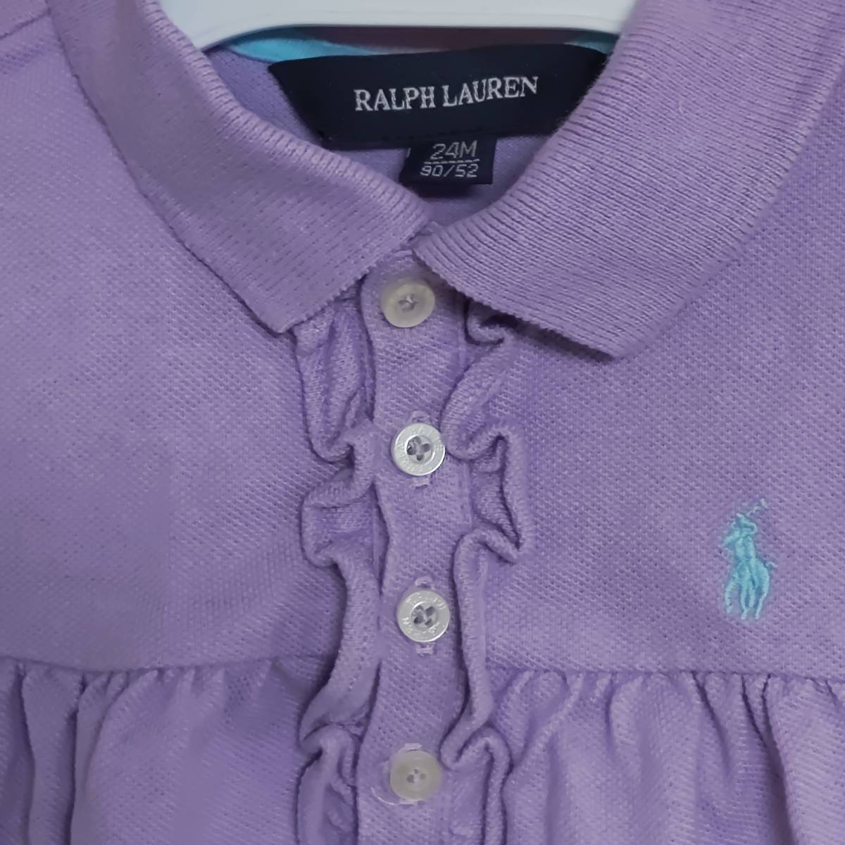 ラルフローレンRALPH LAUREN半袖ポロシャツ藤色KIDS紫ライムグリーン刺繍ロゴ水色24M90/52女の子polo shirtキッズ子供PURPLE80cm90cm100cm_画像3