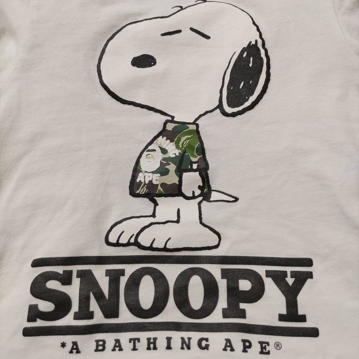 希少コラボ金タグ日本製☆スヌーピー半袖Tシャツ100cmベイプBAPE KIDS白ホワイト迷彩90エイプA BATHING APEベイシングエイプSNOOPYキッズ95_画像4