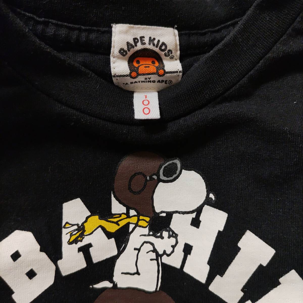  сотрудничество золотой бирка сделано в Японии * Snoopy короткий рукав футболка 100cm Bape BAPE KIDS чёрный BLACK большой . Ape белый Kids A BATHING APE Bay sing Ape SNOOPY защитные очки 