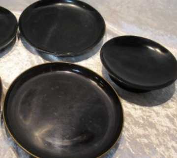 [ lacquer ware * lacqering ] various . size. pastry plate 5 pieces set all black coating .. plate tree plate for display goods interior supplies antique goods antique 