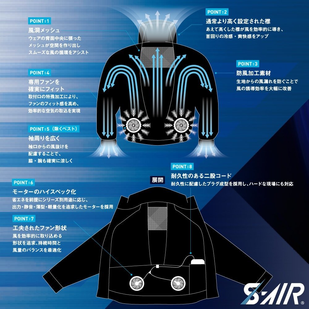 空調ウェア セット 【15V フルセット】 S-AIR シンメン 半袖 ジャケット EUROstyle ポリ100% 05906 色:シルバー  サイズ:5L