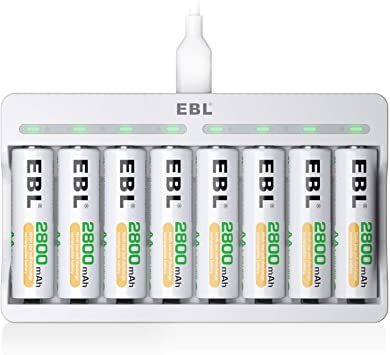 電池充電器＋単三電池 8本×2800mAh EBL 単3形充電池充電器セット 8スロット充電器+単3電池（2800mAh*8）セ_画像1