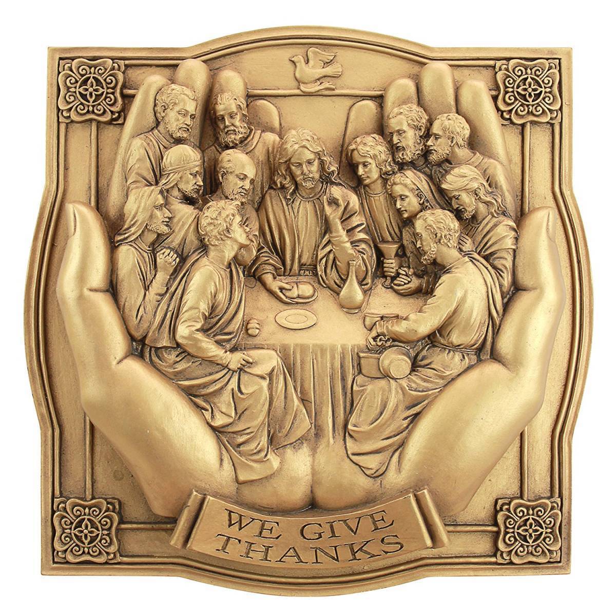 主の晩餐（最後の晩餐） 壁彫刻 彫像/ カトリック教会 祭壇 洗礼 福音 聖書 十字架(輸入品