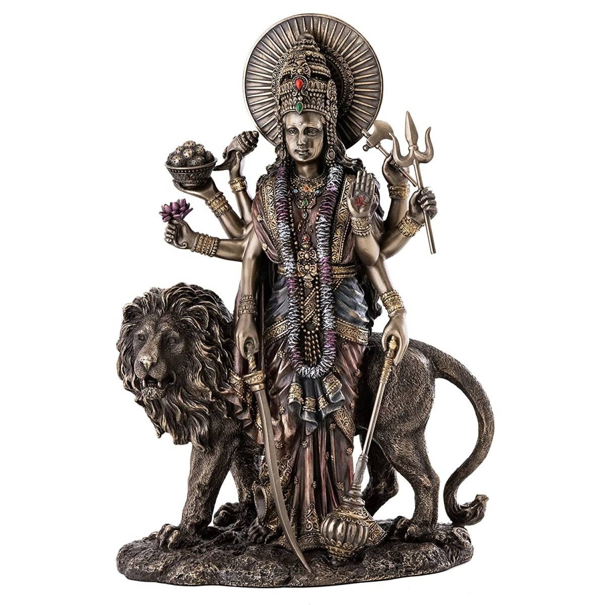 ヒンズー教 デーヴァ神族の女神 ドゥルガー（デュルガ） ブロンズ風 彫刻 彫像 高さ約28ｃｍ(輸入品)_画像2