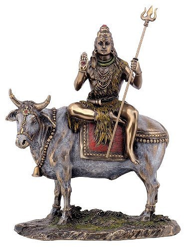 乳白色の牡牛（ナンディン）の背中に乗る シバ神(シヴァ神） ヒンズー教 彫刻 彫像/ 厄災除け(輸入品