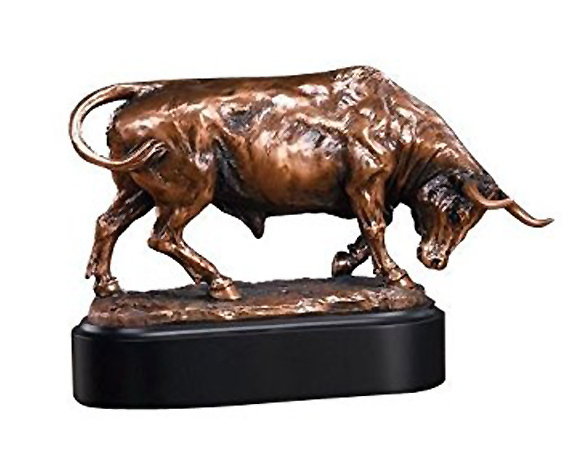 株式(証券)市場 風水的開運（チャージング・ブル）雄牛 ブロンズ風 彫像置物 彫刻/ 株式上場(輸入品