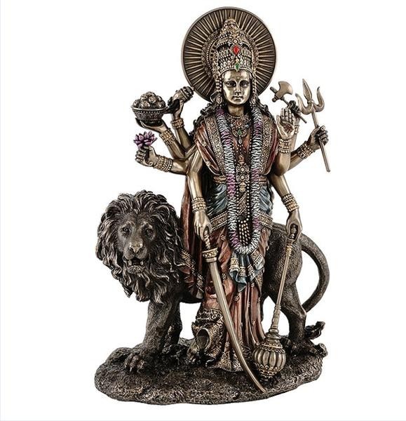 ヒンズー教 デーヴァ神族の女神 ドゥルガー（デュルガ） ブロンズ風 彫刻 彫像 高さ約28ｃｍ(輸入品)