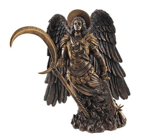 最大クーポン スピアとトーチを持った聖天使ウリエル彫像 守護