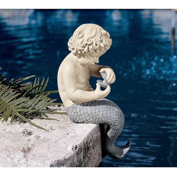 Pool Side. person fish. man carving image sculpture / gardening garden gardening pool fountain accent kichu( imported goods 