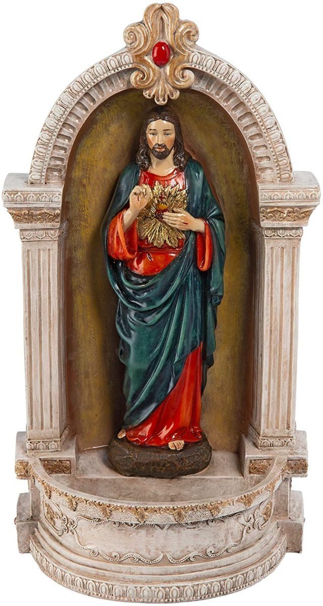 イエスの聖心イタリア風フォント（聖水盤）彫像 彫刻/ カトリック教会 洗礼 福音 聖書（輸入品）_画像1